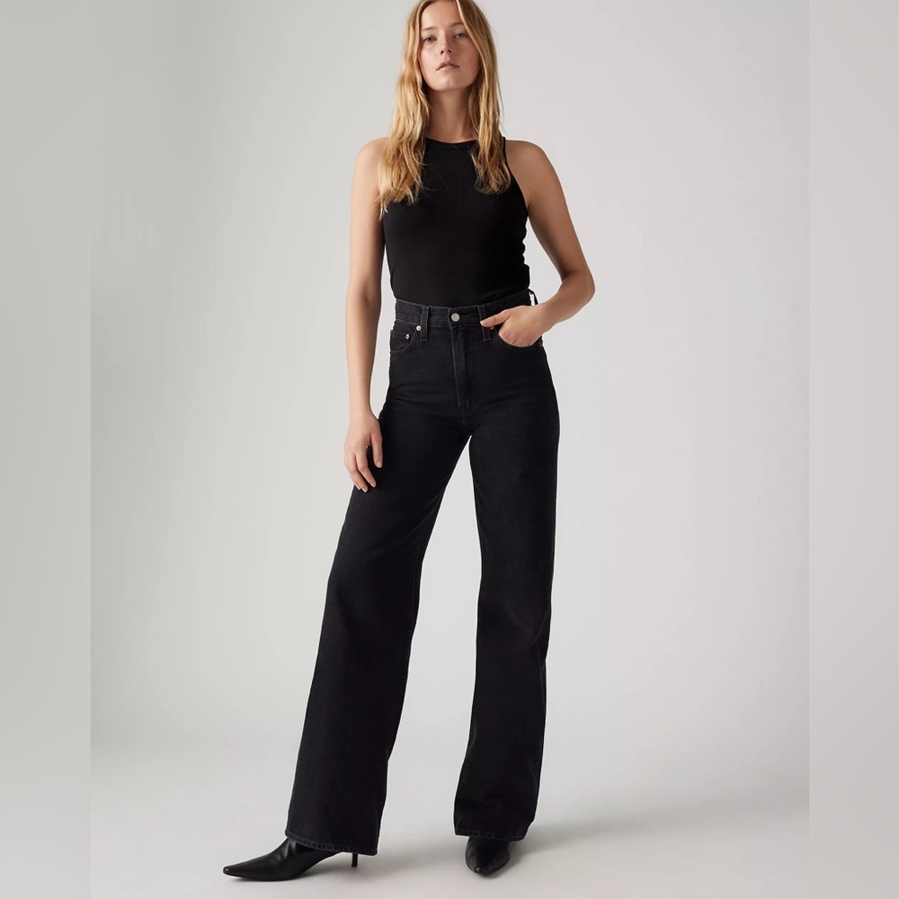 Levis Black Wide Leg Ribcage Jeans
